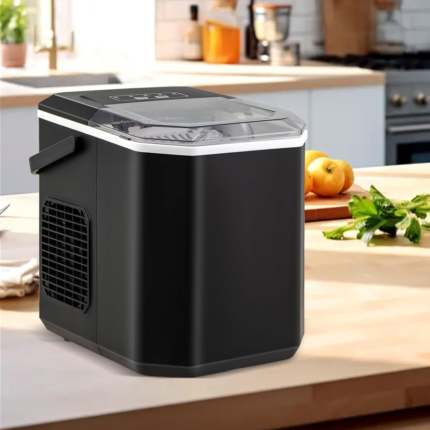 XYGOO Countertop Ice Maker with Self-Cleaning, 9 Ice Cubes Ready in 6-13 Mins, 26.5Lbs/24H, 2 Sizes of Bullet Ice, Portable Ice Machine with Handle, Ice Scoop and Basket for Home Office (Black)