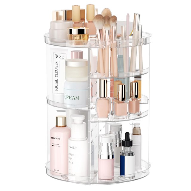 Organizador giratorio de maquillaje, organizador giratorio para el cuidado de la piel, 8 capas ajustables, vitrina cosmética con soporte para brochas, carrusel de almacenamiento multifunci&