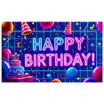 thumbnail image 6 of Neon Style Happy Birthday Banner with Balloons Cake Party Hats Background Backdrop Decor for Birthday Party Celebration Photography Props Decorations, 6 of 8