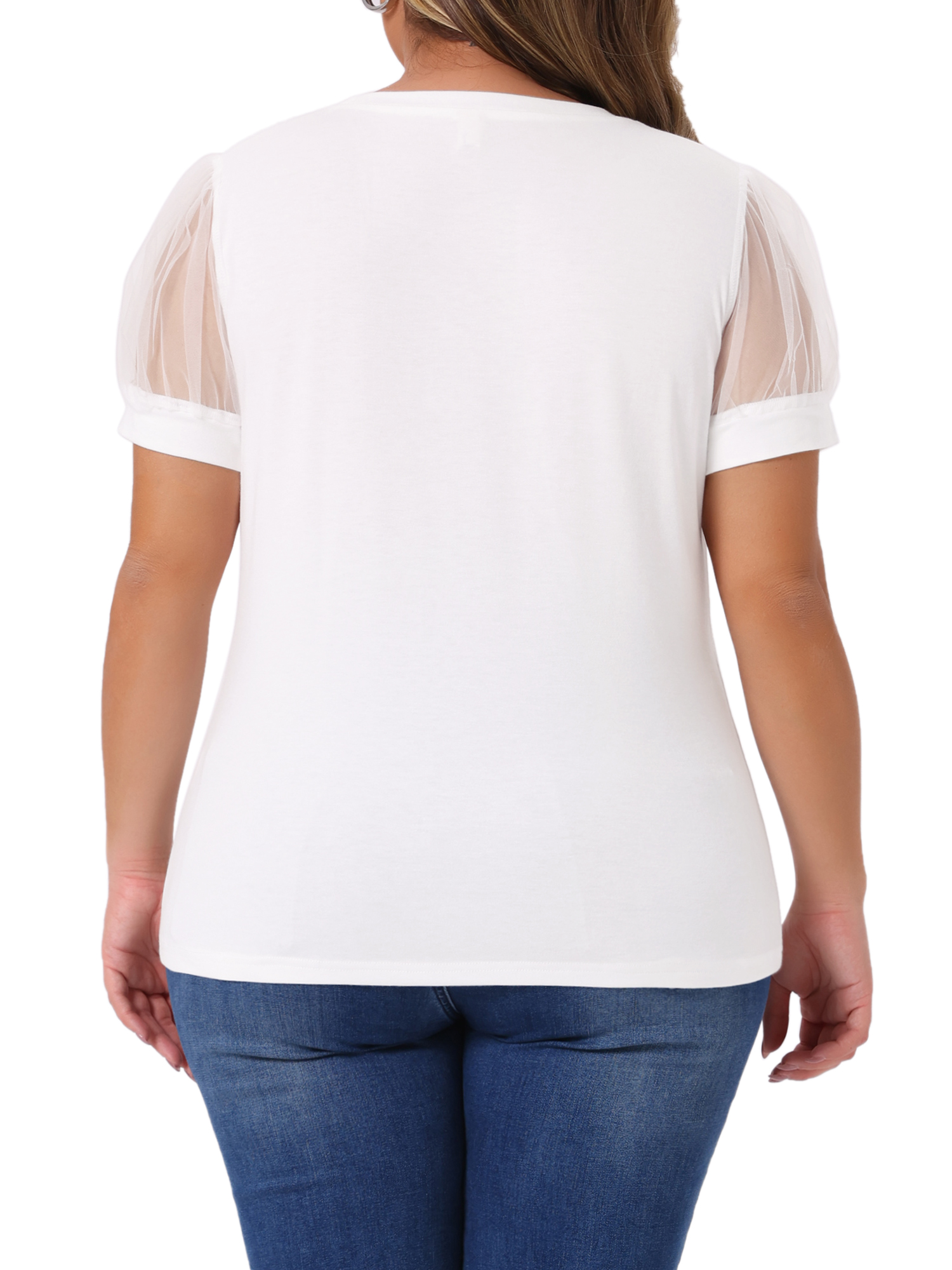 DARING DIVA Women's Plus Casual Crew Neck Mesh T Shirt Blouse Tops 3X White