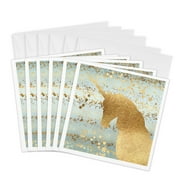 3dRose, Image of Gold Aqua Glitzy Confetti Stars Sparkle Unicorn, 6 Greeting Cards with envelopes