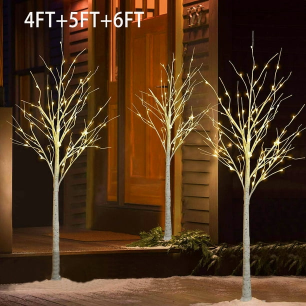 White Birch Tree Christmas Tree, 3 Pieces Lighted Snowflake Artificial