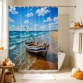 thumbnail image 4 of Coastal Nautical Shower Curtain, Waterproof Shower Curtains for Bathroom, Summer Ocean Beach Seagulls Waves Washable Fabric Bathtub Curtain Set Bath Decor with 12 Hooks Long 72"x84", 4 of 8