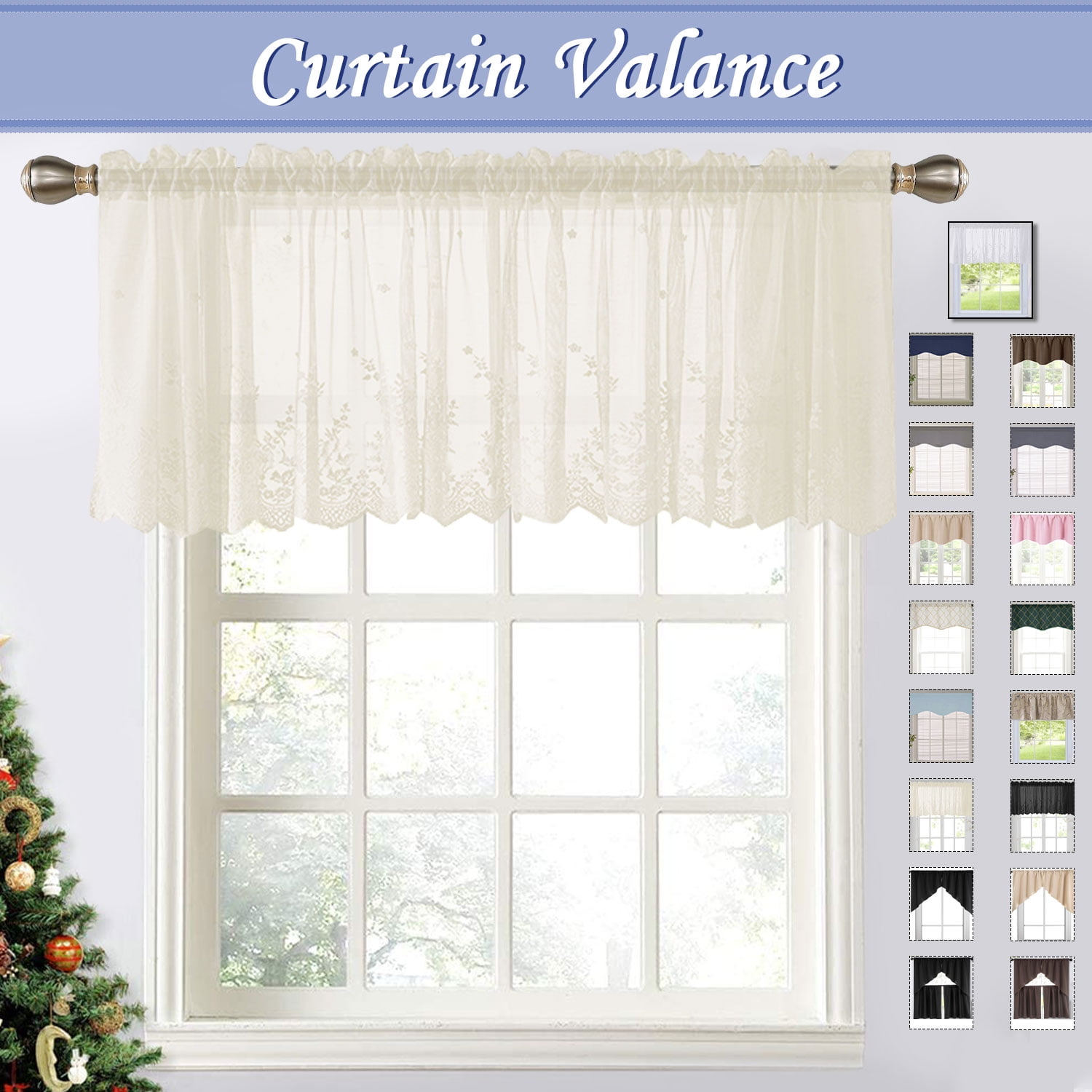 Beige Kitchen Embroidered Lace Window Valances Curtains, Floral Embroidered Tulle Window