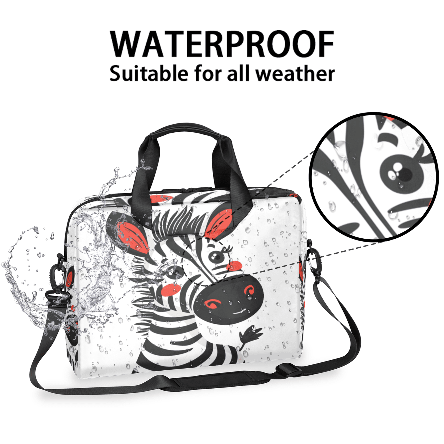 Herdesigns Cute Zebra Laptop Bag for Women Men, Computer Case Briefcase Messenger Bags, 15-15.6 inch Laptop Sleeve Shoulder Bag