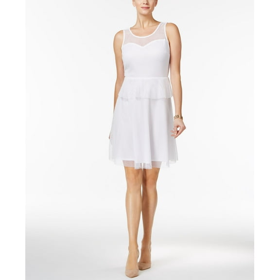 NY Collection Peplum Fit Flare Dress White S