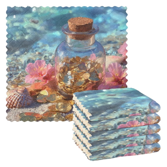 6 Pieces of Kitchen Towels 11x11Inch Kitchen Dish Cloths Kitchen Dish Towels Reuseable Cleaning Cloths Beautiful Beach