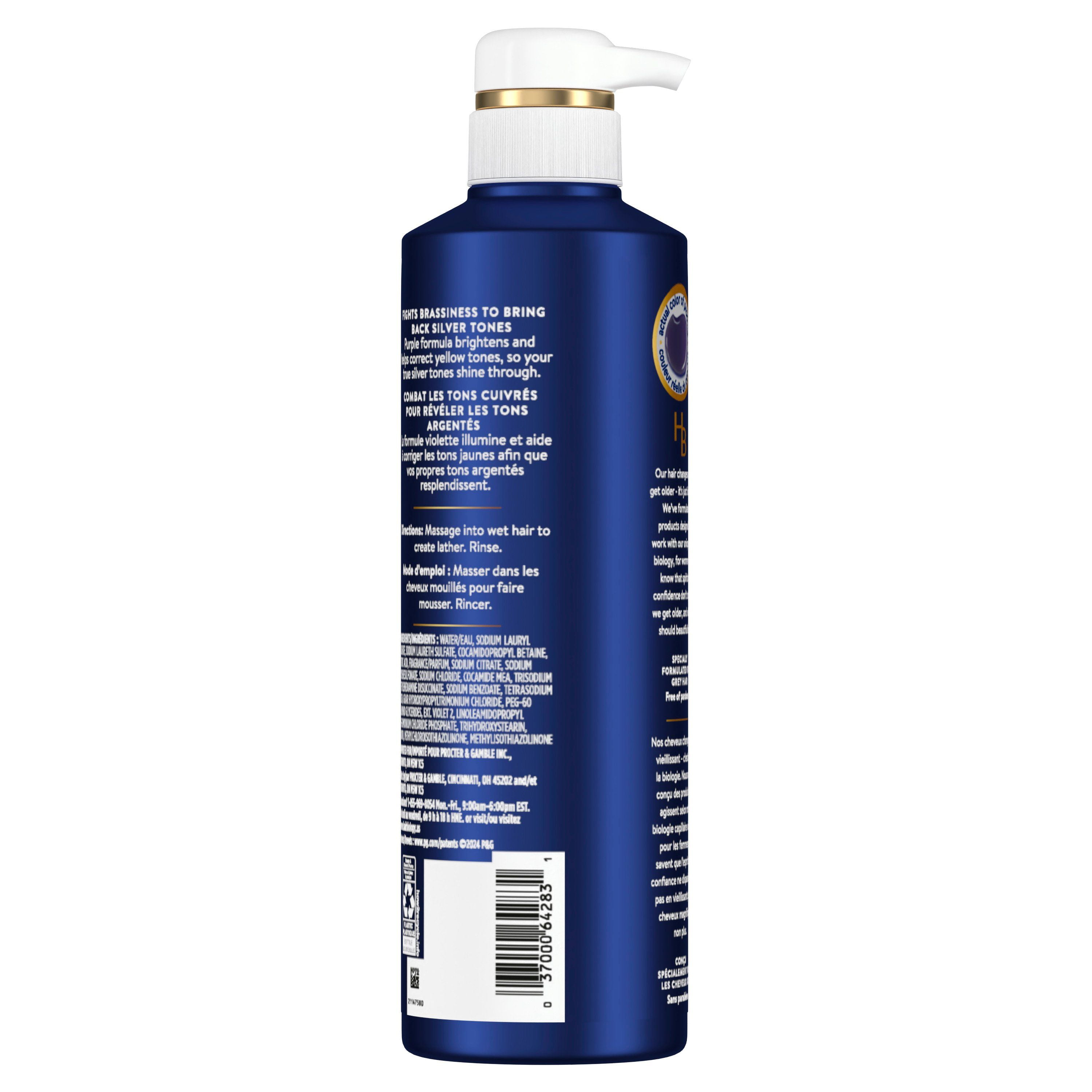 Shampooing violet argenté Hair Biology pour cheveux gris ou blonds colorés avec tons cuivrés, combat les tons cuivrés et ravive 380 ml