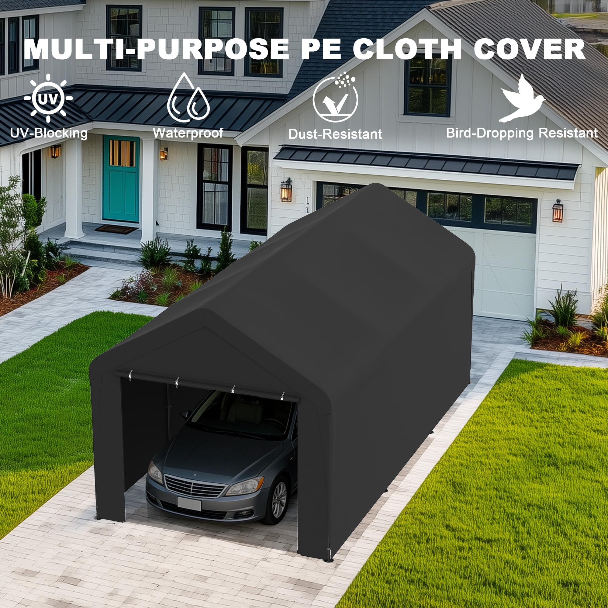 Outdoor Carport 10' x 20' Portable Garage Car Shelter Shade with Removable Sidewalls & Doors, Carport Canopy with Powder-Coated Steel Frame for Outdoor Party, Birthday