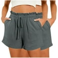 thumbnail image 2 of LOVZFMLL Femmes Décontracté Solide Confortable Bandage Taille Élastique Poche Nouvelle Mode Short Gris G, 2 of 5