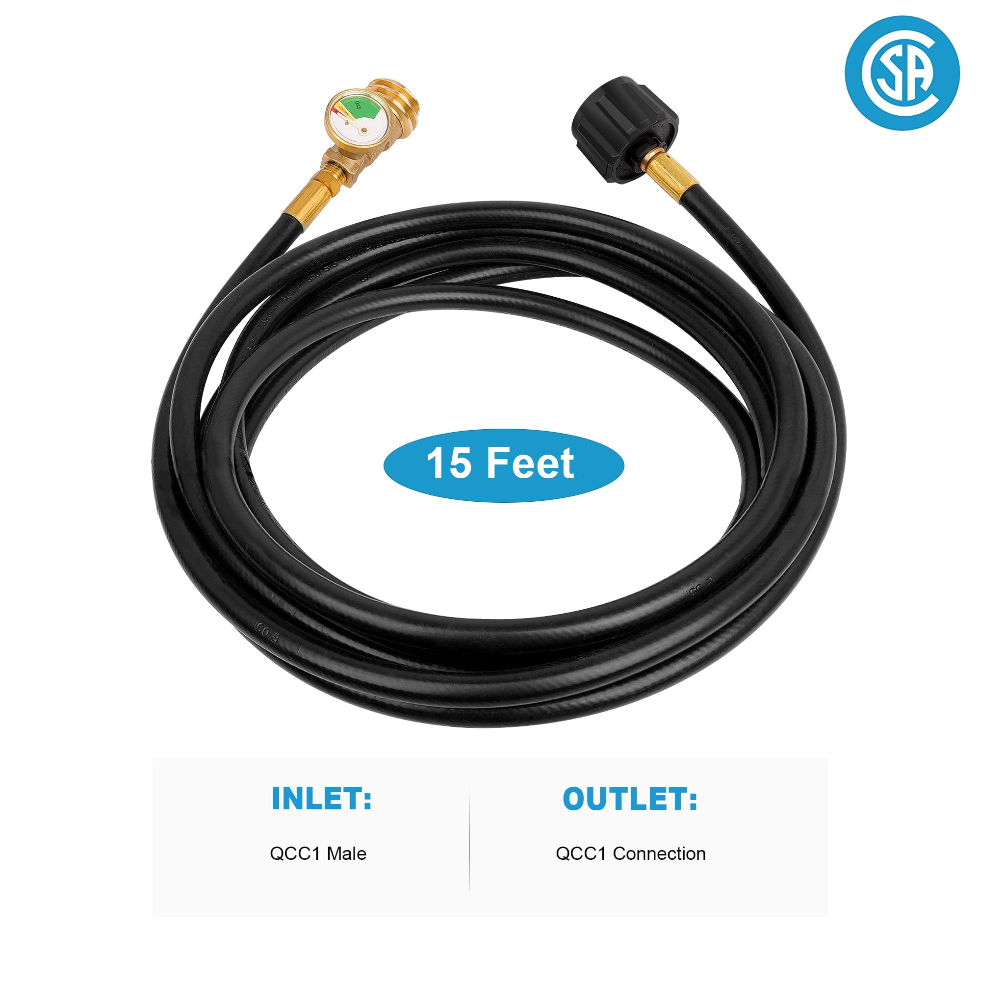 "Flexible Gas Line with Leak Detector Replacement for Gas Grill, Stove, Heater, Fire Pit and More, Propane Hose, Acme to Male QCC/POL Fittings"