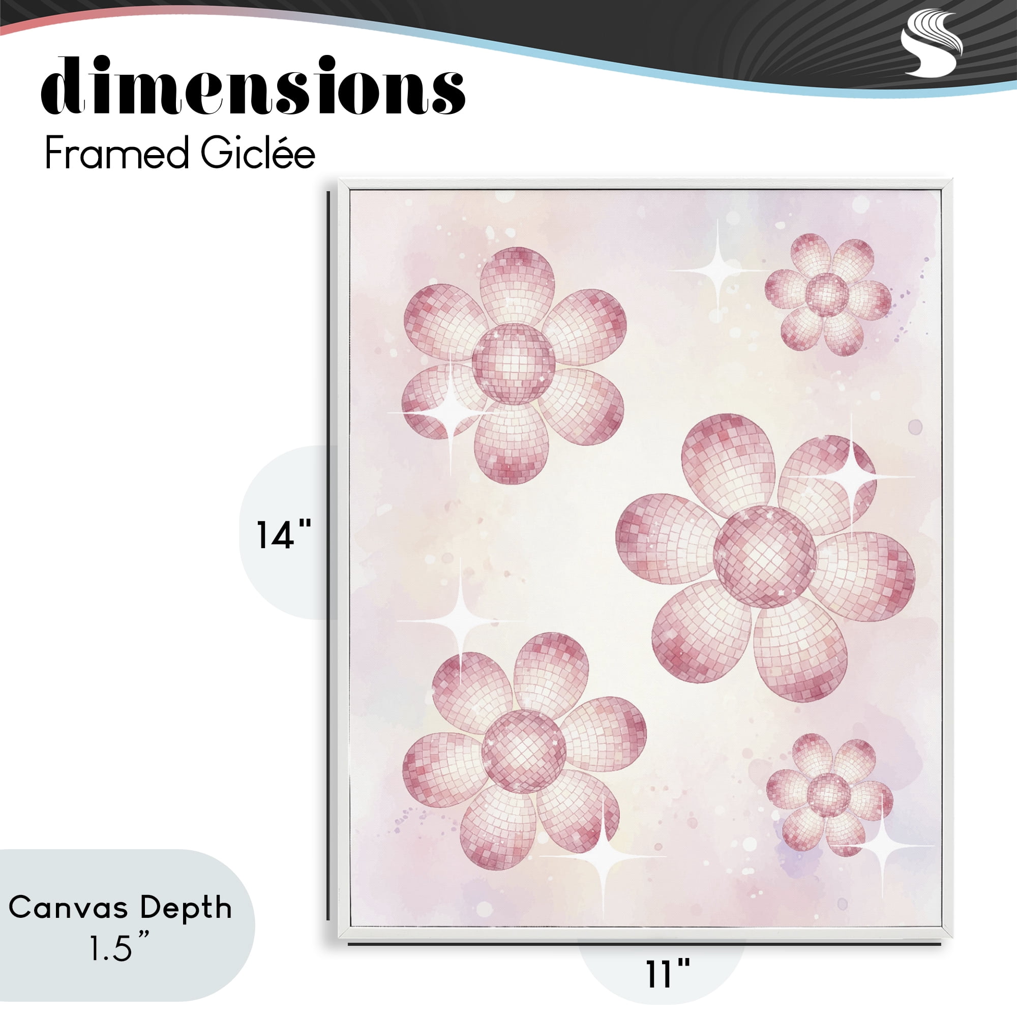 Stupell Industries Disco Ball Floral Patterns White Framed Giclee Art, design by Lil' Rue