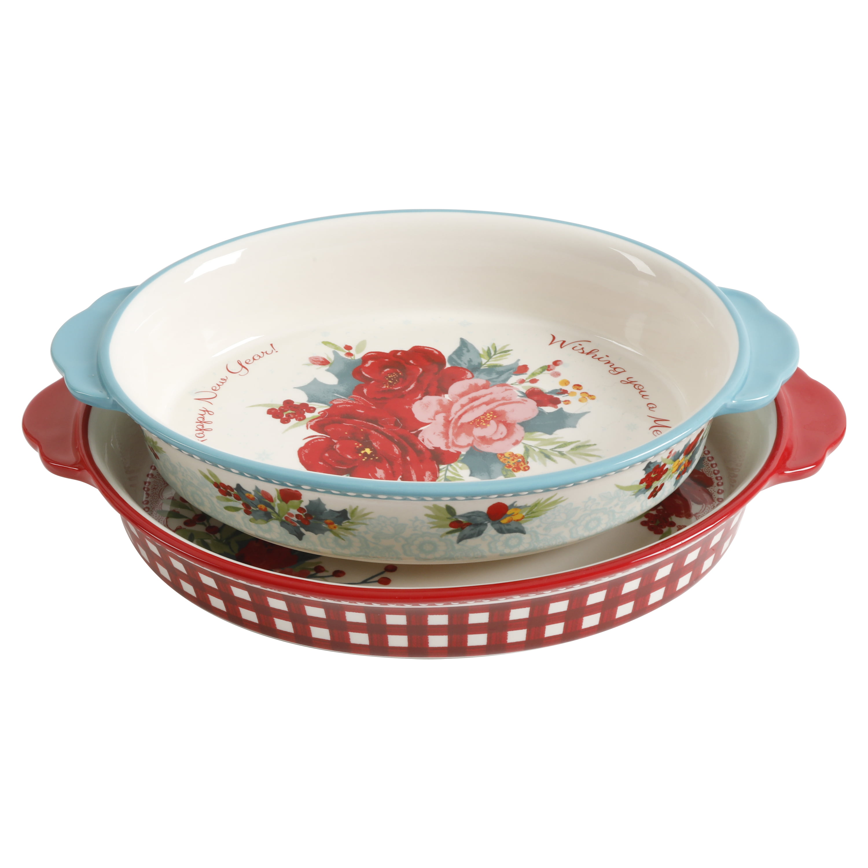 The Pioneer Woman Cheerful Rose 2-Piece Rectangular Ceramic Holiday Bakeware  Set 