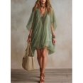thumbnail image 5 of Women Sheer Chiffon V-Neck Flowy Tunic Dress Green, 5 of 5