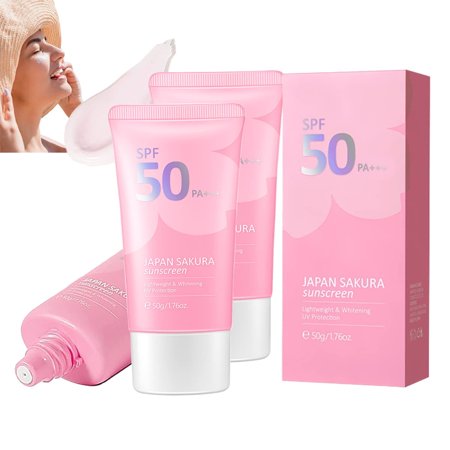 Sakura Sunscreen Skincare SPF 50, Sunscreen Skincare Serum Face, Sunblock Brightening, Sunscreen Skincare Cream Suitable For All Skin Types Including Sensitive Skin (2 pcs)