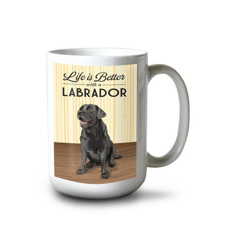 

15 fl oz Ceramic Mug Black Lab Life is Better Dishwasher & Microwave Safe