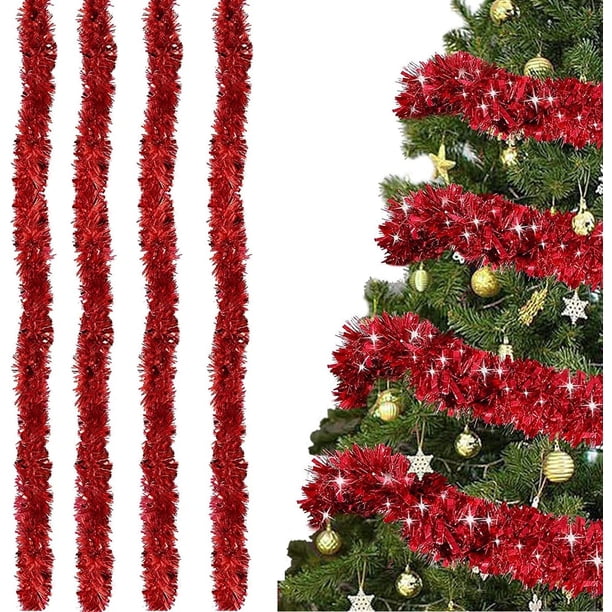SUNCHE 4 Piezas Guirnaldas de Oropel de Navidad, Guirnalda de Oropel de Navidad, Guirnalda de Oropel de Brillo Metálico, Guirnaldas de Oropel de Navidad de 2 m, Decoración de Guirnaldas Brillantes, para Cumpleaños de Boda, Rojo brillar Electrónica