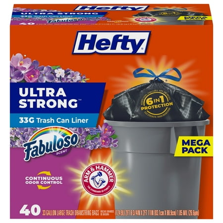 Hefty Ultra Strong Multipurpose Large Trash Bags Black Fabuloso Scent 33  Gallon 40 Count