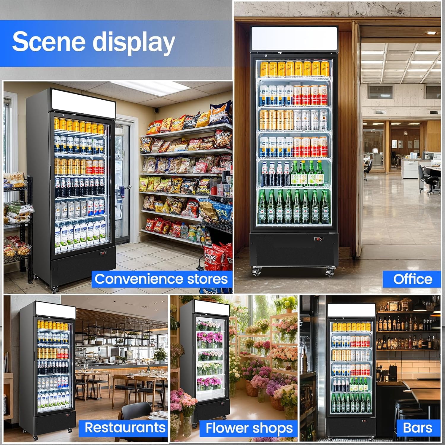 Commercial Beverage Refrigerator 24 inch 15.8 Cu.ft. with Glass Door Display Merchandiser Fridge,Stainless Steel, nsf certified