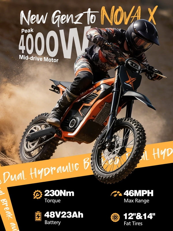 ESKUTE NOVAX Electric Dirt Bike for Adults/Teens, 4000W 46MPH Fast Electric Motorcycle, 48V 22.8Ah Long Range Battery, Full Suspension, Hydraulic Brakes, Orange with Lock, UL2849