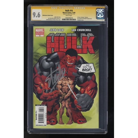 Hulk #16 CGC NM+ 9.6 White Pages SS Signed Stan Lee! McGuinness Variant 1:15 Comic Book