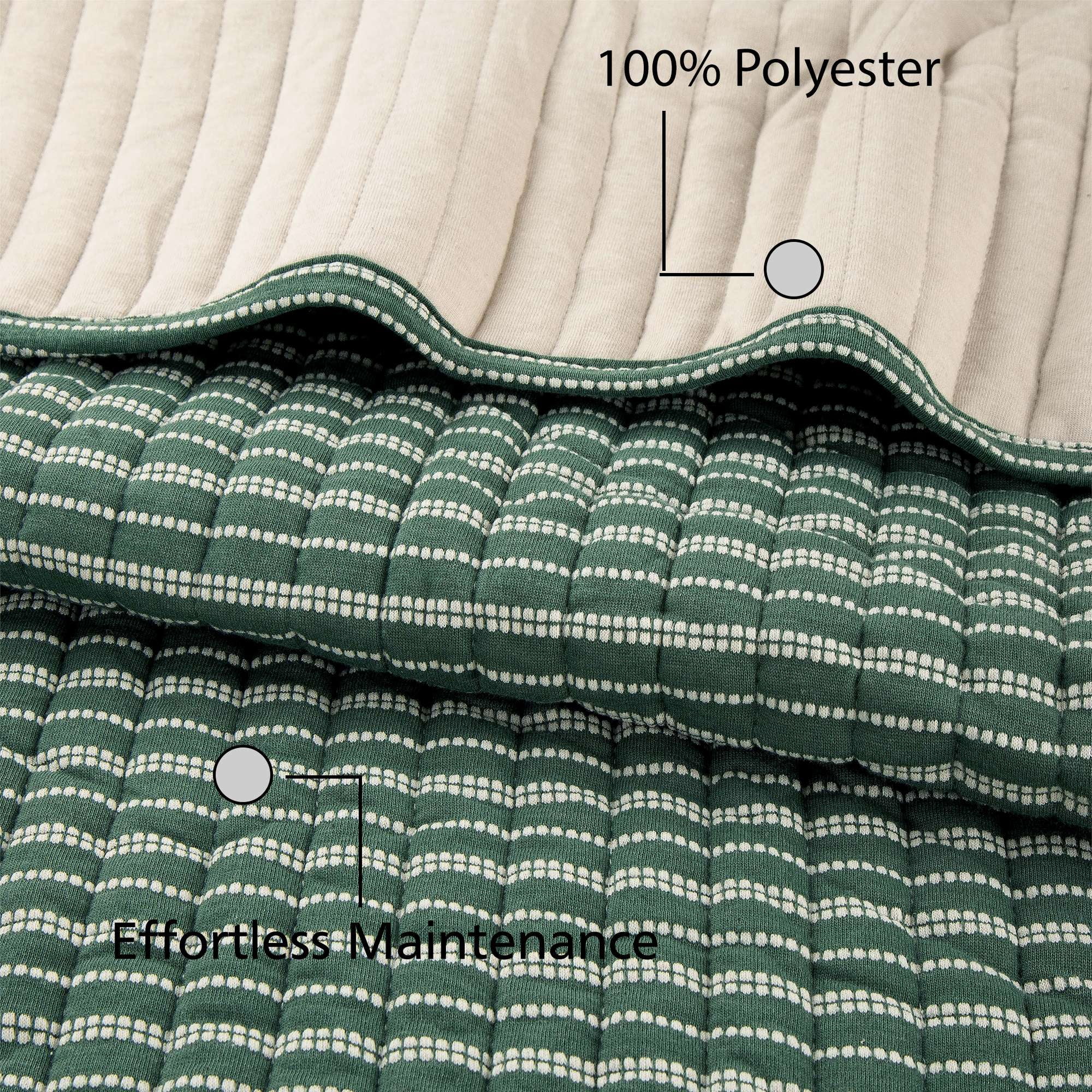 Mainstays Jersey Quilt Bedding Green Striped Cotton, Polyester Jersey Knitted Weave, King - Reversible, Breathable