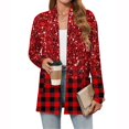 thumbnail image 2 of Women's Christmas Printed Lightweight Cardigan Long Sleeve Casual Loose Thin Fit With Pockets Jacket for Holiday Comfort and Everyday Wear,Deep Red,M, 2 of 7