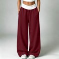 thumbnail image 2 of hotojiny Womens Wide Legs Sweatpants Fashion Colorblock Pants with Pockets Elastic Waist Baggy Pants Streetwear(Wine,X-Large), 2 of 8