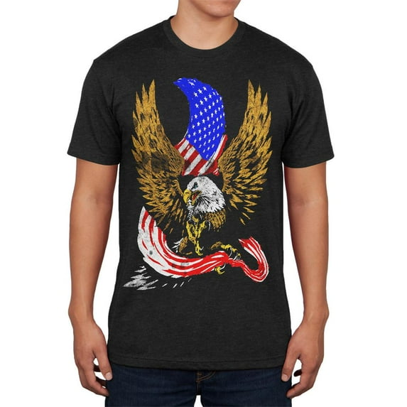 July 4th Screaming Bald Eagle of Freedom Mens Soft T Shirt Vintage Black X-LG