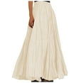 thumbnail image 1 of Aocisk Robe Femme Mode Décontractée Taille Haute Plissée A Robe Solide Ample Plage Portefeuille Maxi Longue Jupe Fluide Bohème Plissée Beige P, 1 of 5