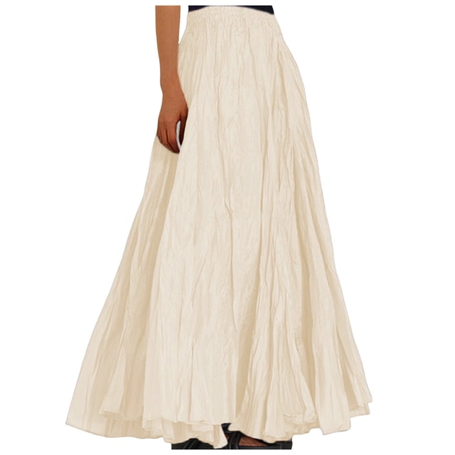 Aocisk Robe Femme Mode Décontractée Taille Haute Plissée A Robe Solide Ample Plage Portefeuille Maxi Longue Jupe Fluide Bohème Plissée Beige P