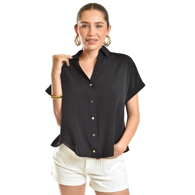 Blusa casual manga corta Roman Fashion /Juvenil, 5112 (Negro) negro M