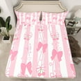 thumbnail image 2 of Manfei Kawaii Cherry Bow Twin Sheet Sets,Pink Geomtric Stripes Twin Fitted Sheet,Girl Bowtie Flat Sheet For Children,Breathable Home Decor,3-Piece, 2 of 7
