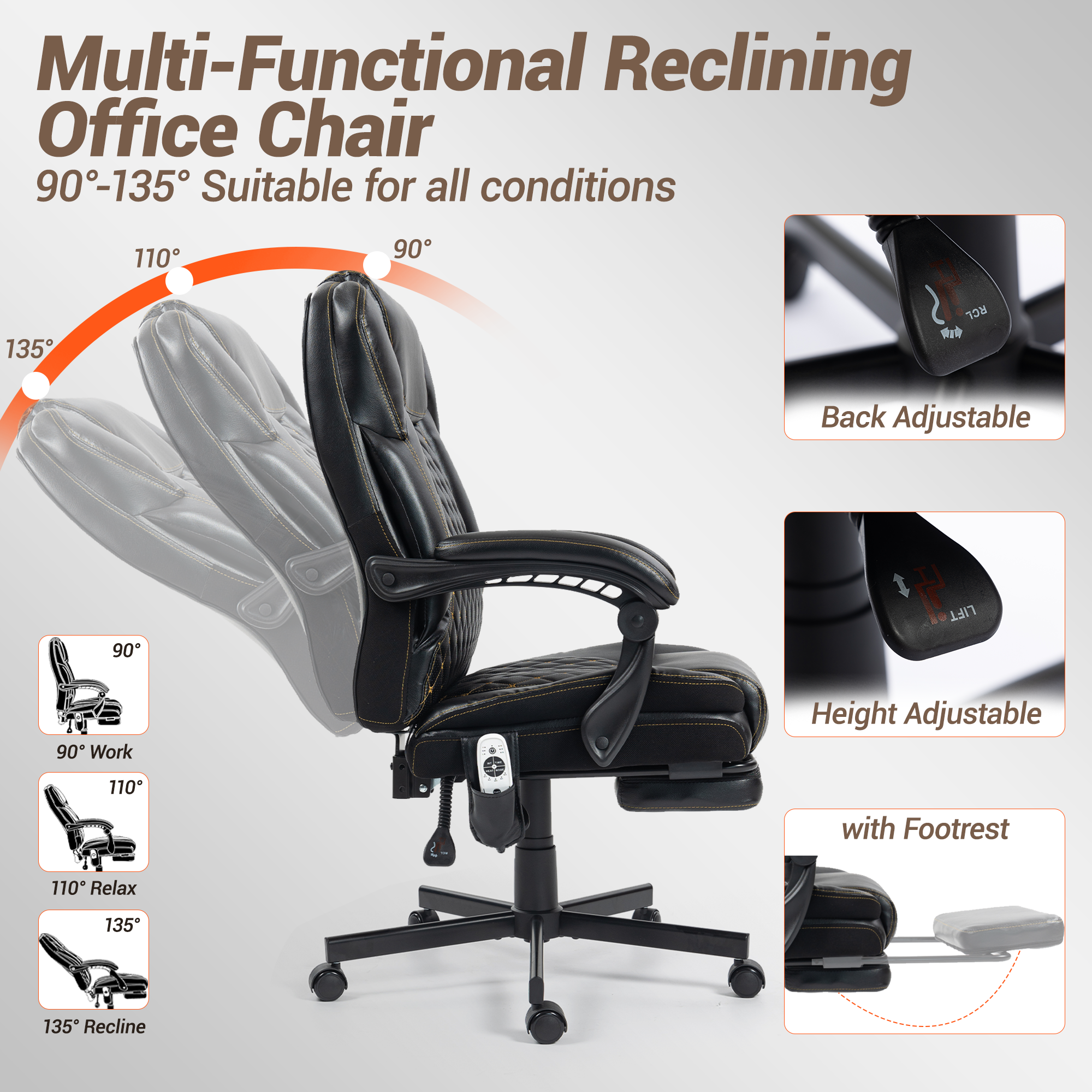 WENTUM Massage Office Chair with Foot Rest, 6 Points Vibration Heating Executive Chairs Ergonomic Home Office Desk Chair, Black