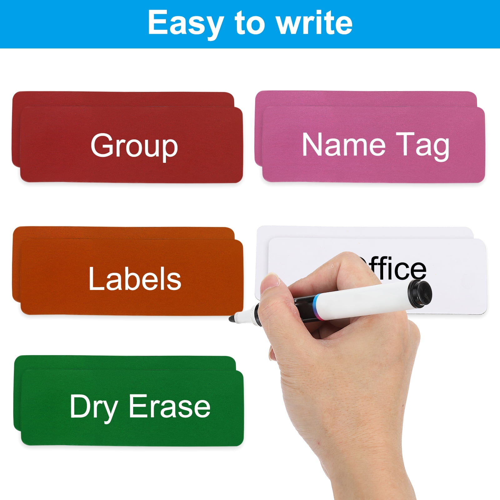 Magnetic Name Tag 8.27x2.3 Inch, Dry Erase Magnet Labels Waterproof Reusable Strips, 16 Pcs Pink