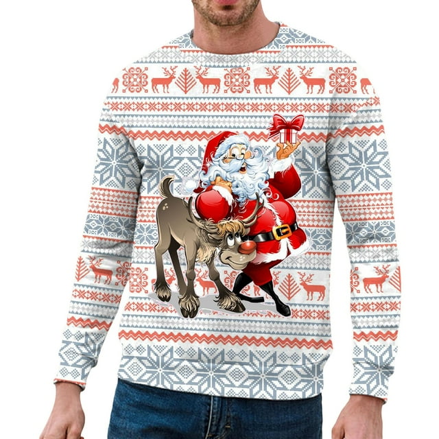 EHQJNJ Chandails en Molleton pour Hommes Col Rond Automne et Hiver Tendance Décontractée Imprimé de Noël Pull Col Rond Chandail à Capuchon Chandail en Molleton pour Hommes Graphiques