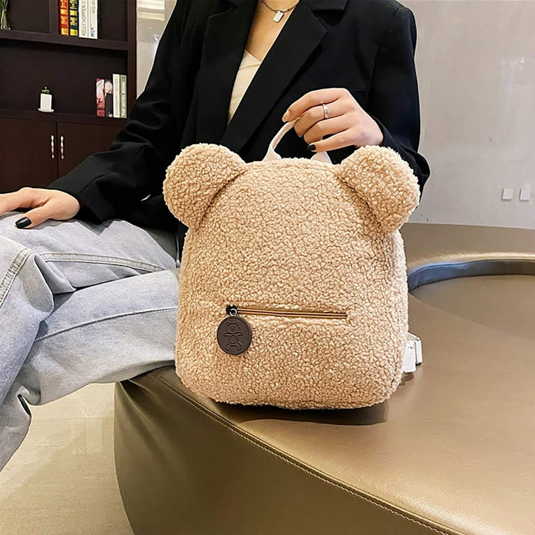 Plush Teddy Bear Backpack Personalized Toddler Backpack for Boys Girls Fuzzy Bear Ears Head Backpack Soft Daycare Backpack Mini Shoulder Bag Purse