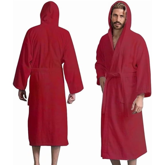 Men’s Hooded Bathrobe, 100% Cotton Terry Bathrobe, Spa Style Bath Robe, Absorbent Shower Robe, Lightweight Towel Bathrobes