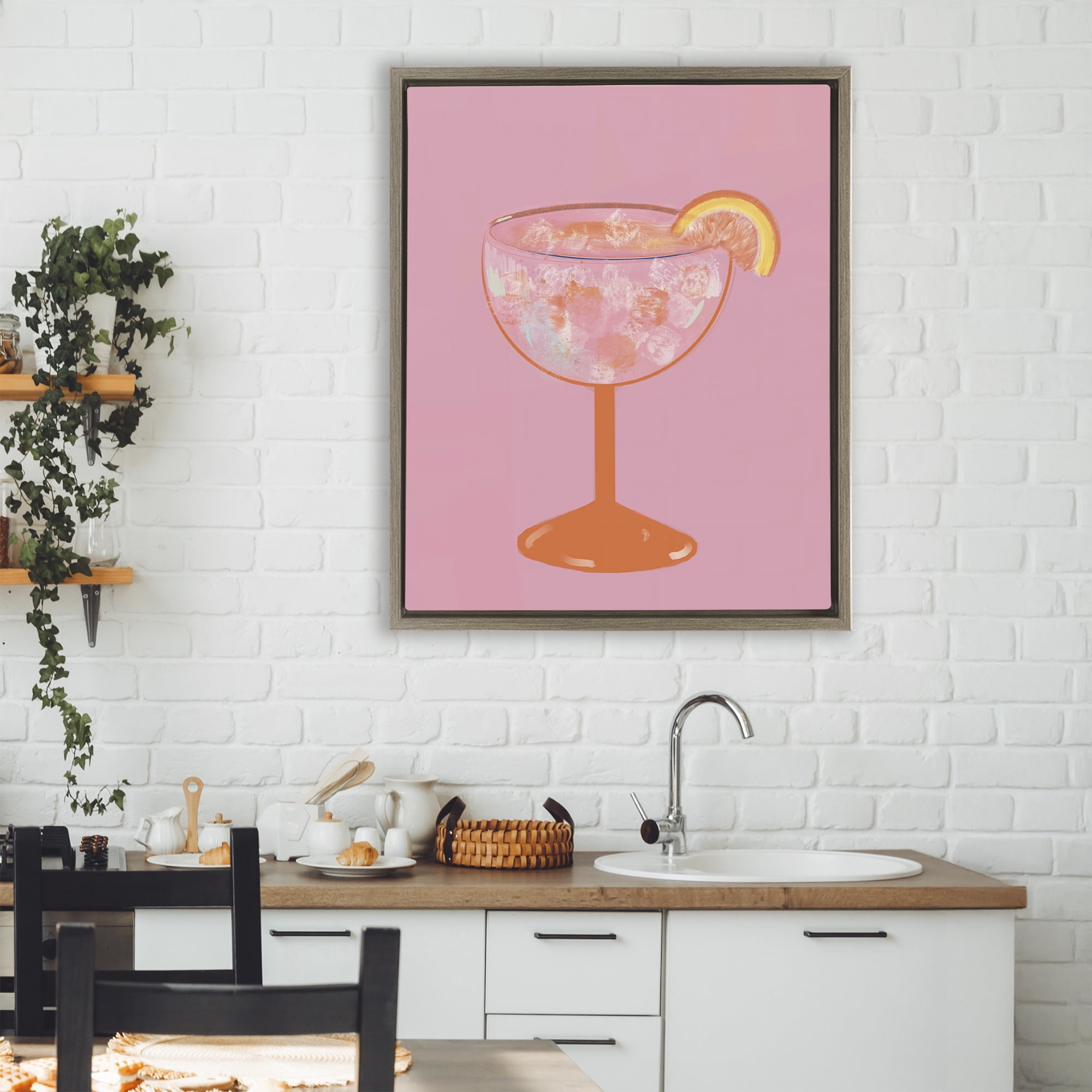 Stupell Industries Paloma Glass over Pink Brown Framed Floater Canvas Wall Art, design by Robin Maria
