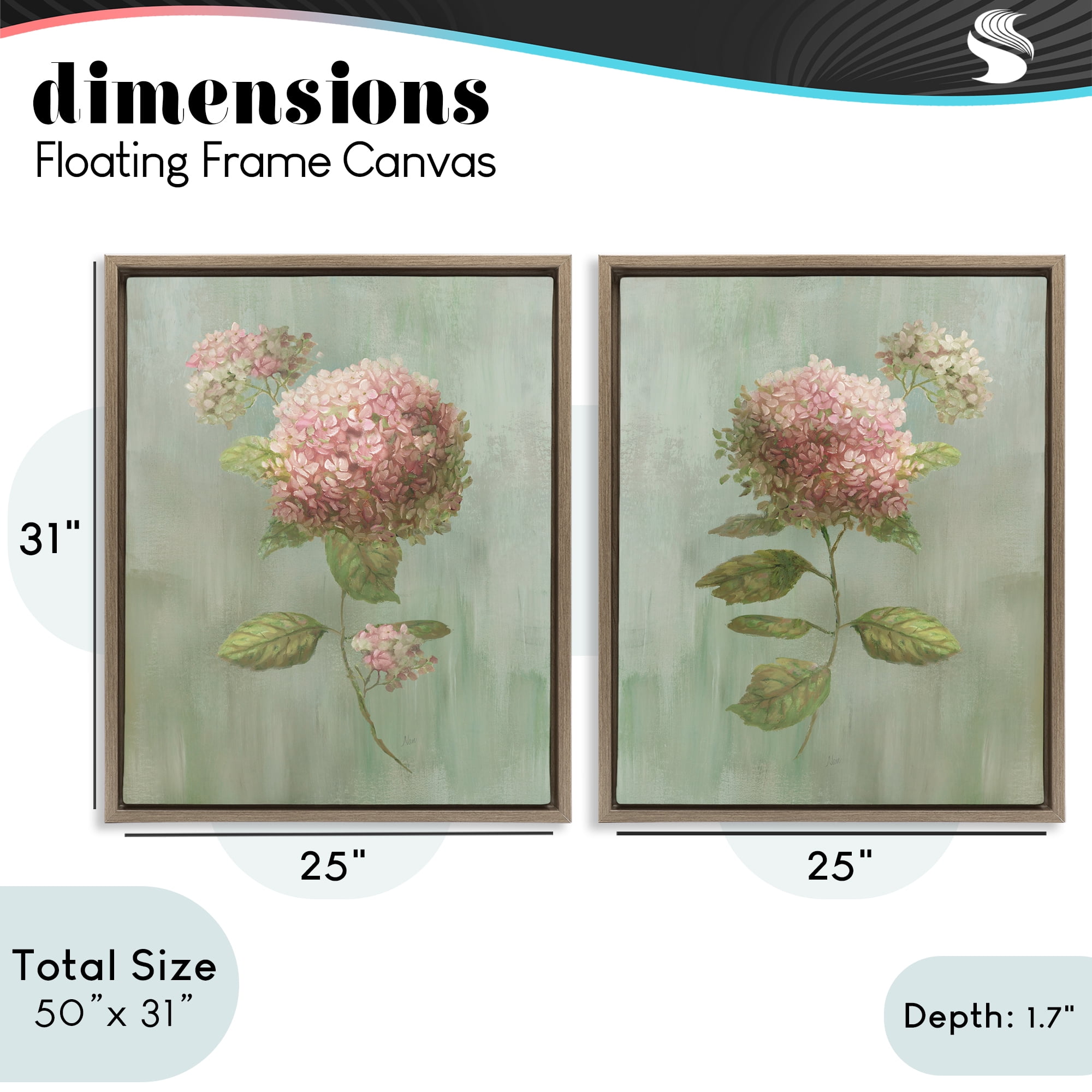 Stupell Industries Aged Pink Hydrangeas 2 Piece Brown Framed Floater Canvas Set, design by Nan