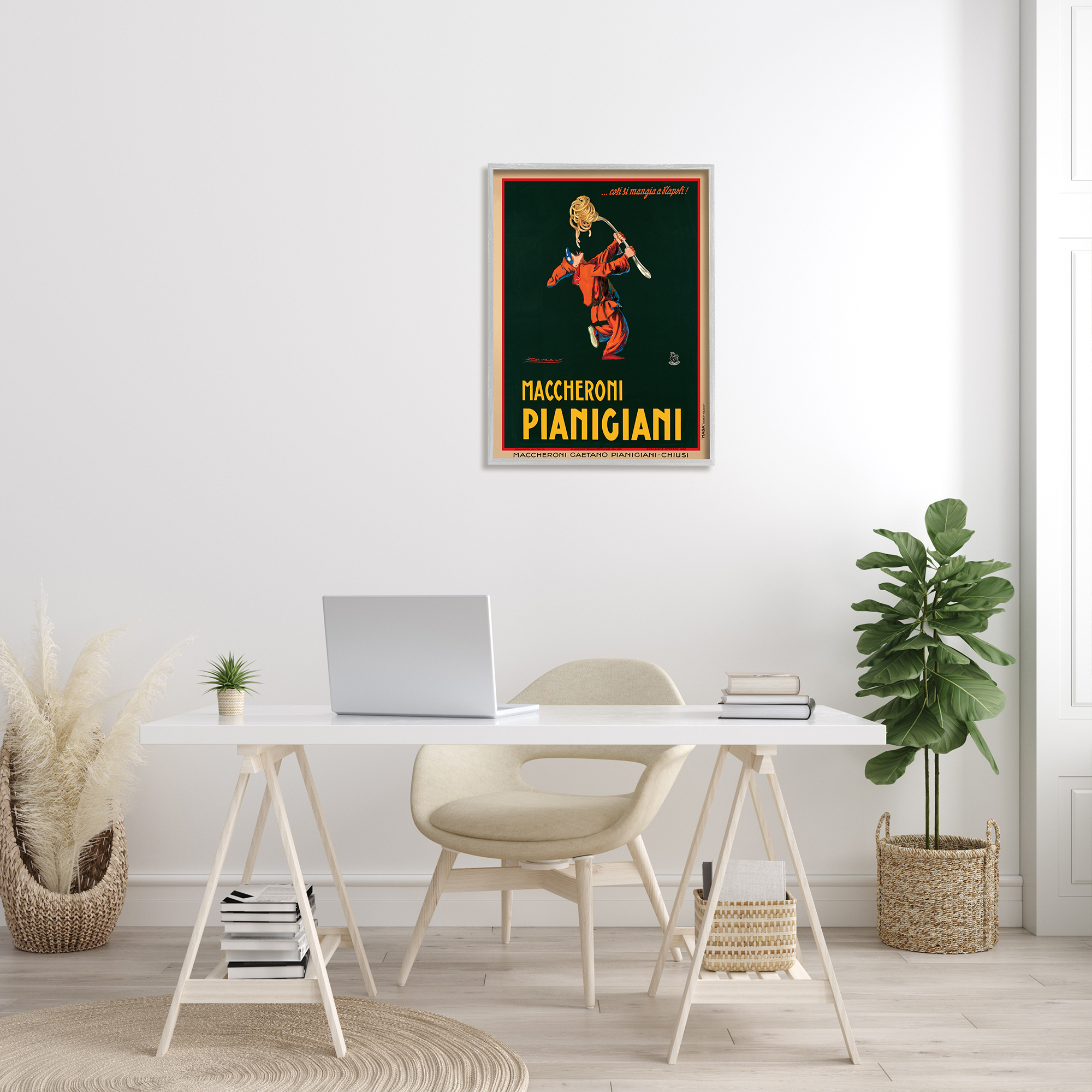 Stupell Industries Maccheroni Pianigiani Vintage Poster Food Design Graphic Art Gray Framed Art Print Wall Art, 24x30, by Marcello Dudovich