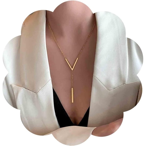 Vintage Bar Y Lariat Necklace Gold Vertical Bar Pendant Necklace Geometric Bar Necklace Arrow V Necklace Chain Jewelry for Women
