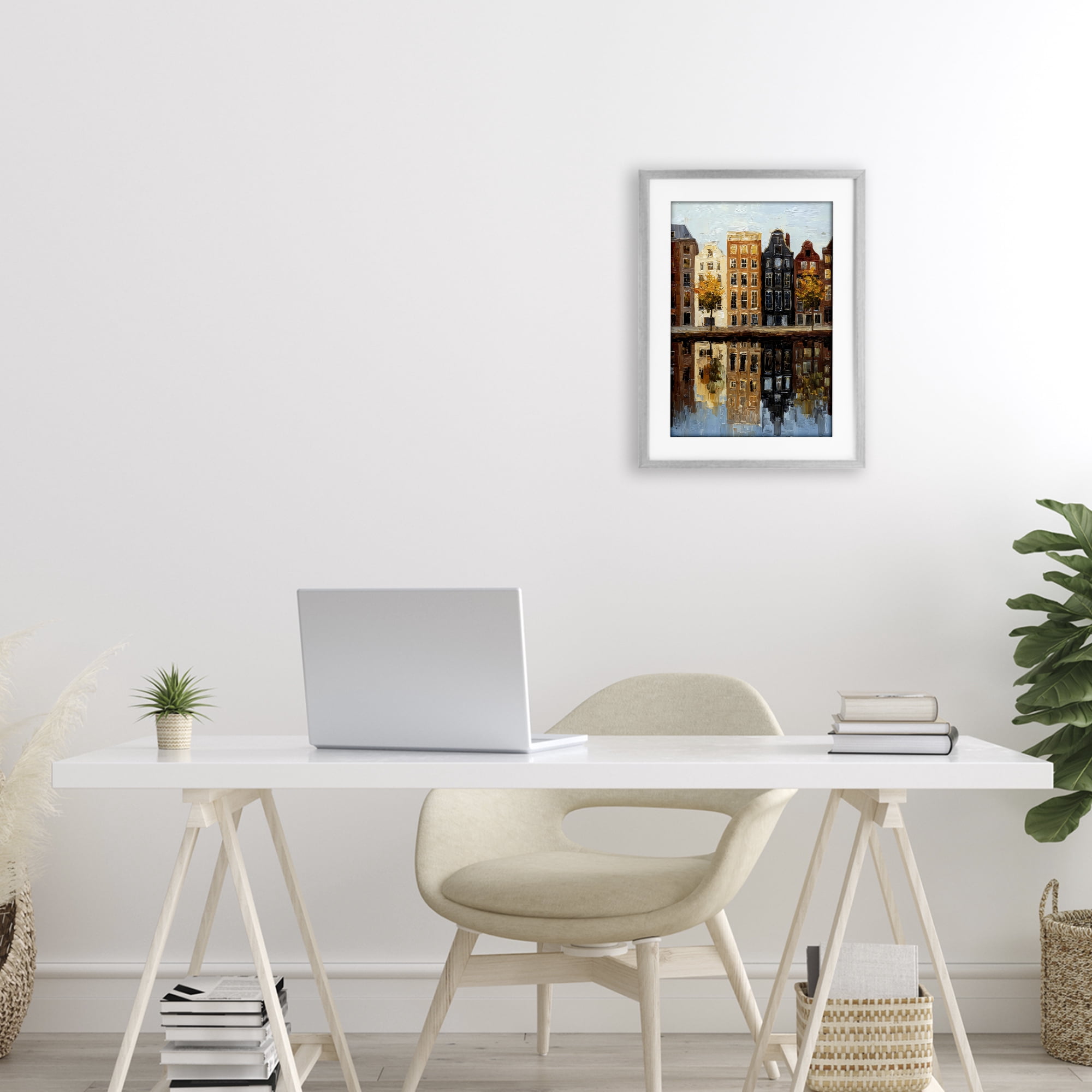 Stupell Industries City Reflection over Canal Gray Framed Print Under Glass, design by Petal Prints Design