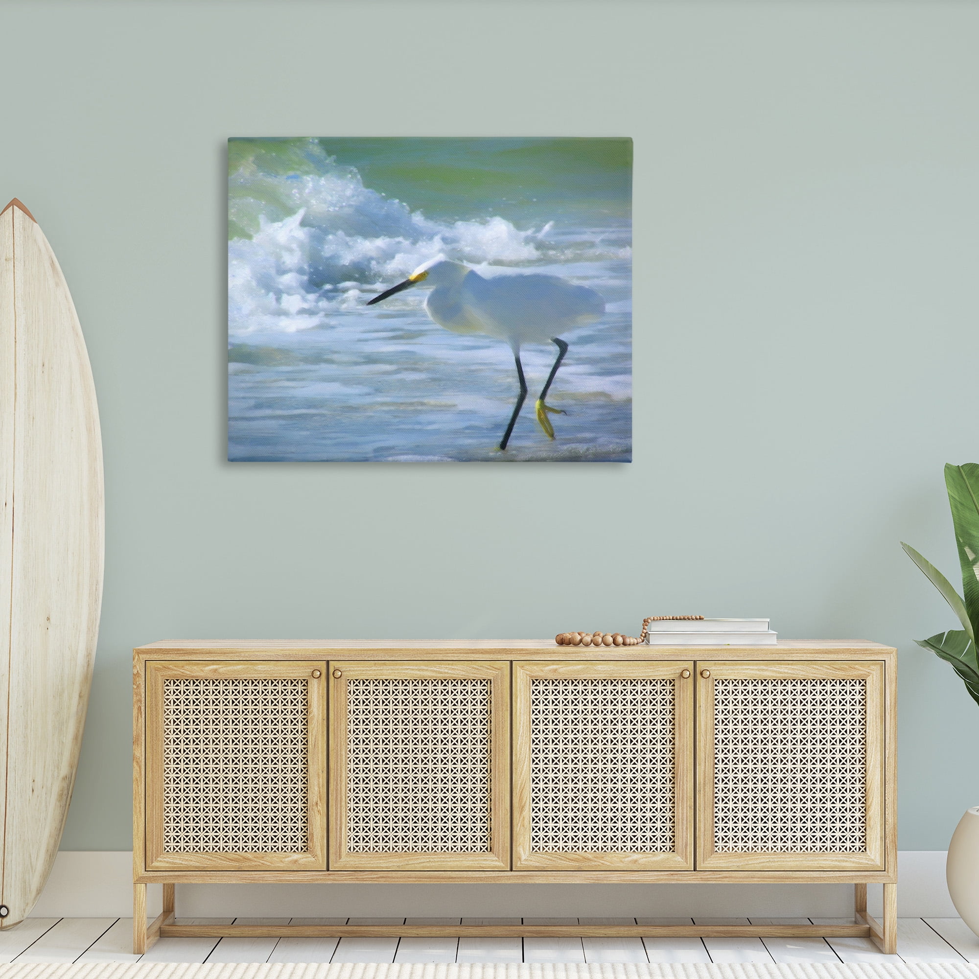 Stupell Industries Egret in Splashing Waves Landscape Painting Gallery Wrapped Canvas Art Print Wall Art, 48 x 36