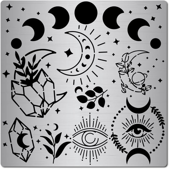 1pc 6.3 Inch Metal Moon Phase Stencil Stainless Steel Template Reusable Stencils Journal Tool for Painting on Wood Burning Pyrography Engraving Canvas Decor Home DIY Craft Scrapbooking Gray