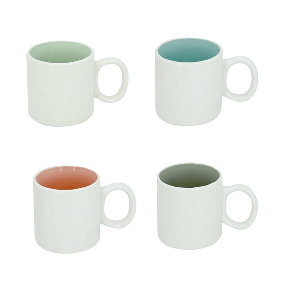 QUANSHANGJU 12oz Ceramic Coffee Mugs Set of 4, White with Pastel Inner Glaze, Large Handle Cups for Latte, Tea & Cocoa, Microwave & Dishwasher Safe