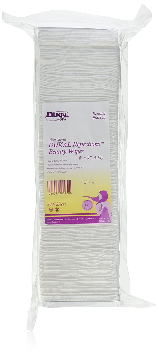 200/Bag Reflections Beauty Wipes Remove Make up Latex Free Facial Wipes 4-Ply non-Sterile 4' x 4' DUKAL