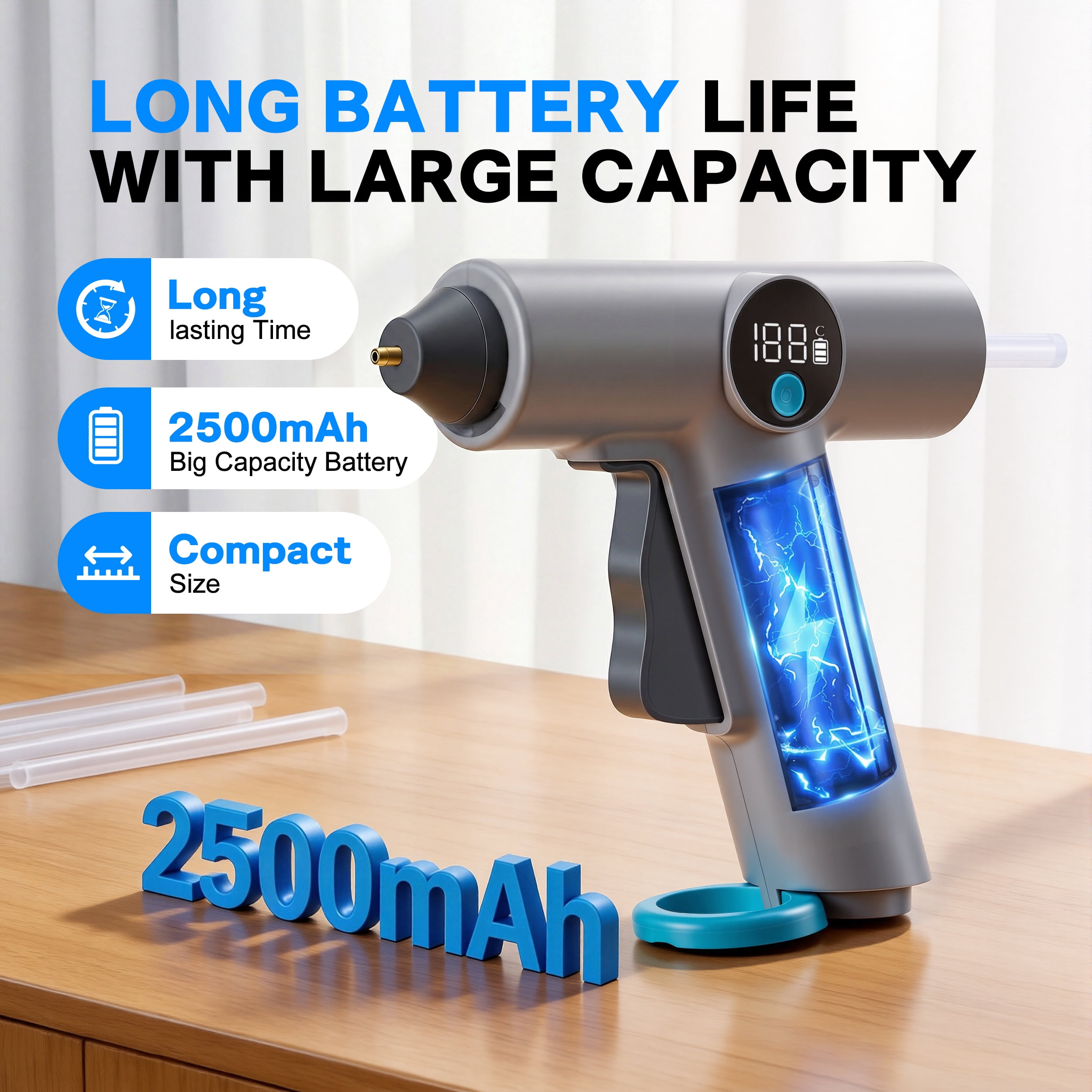 Doulami Cordless Hot Glue Gun with 2000mAh Rechargeable Battery, Mini Glue Gun with 22 Glue Sticks for DIY Arts Crafts Working
