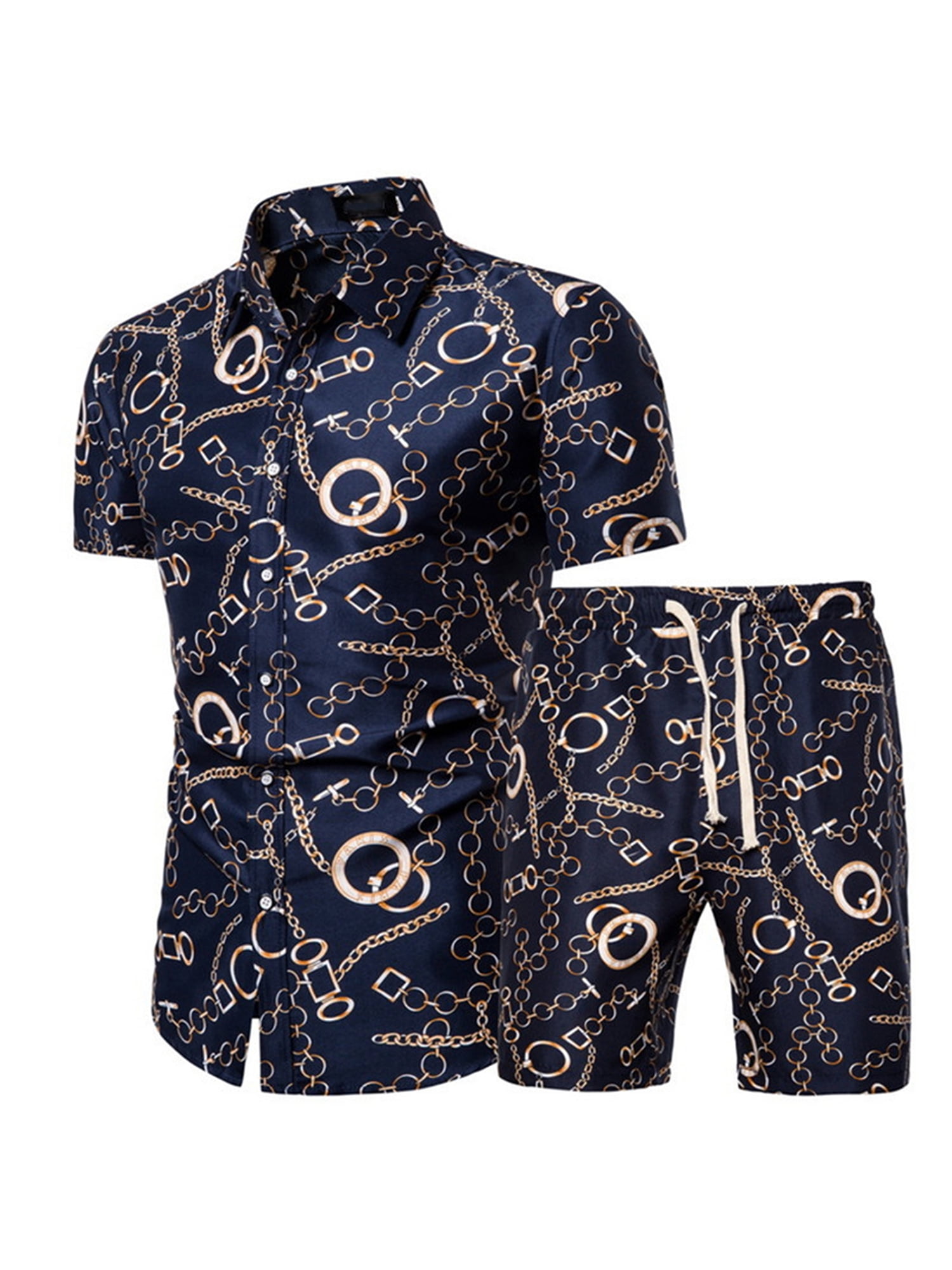 FOCUSNORM Men's 2 Piece Beach Shirts and Shorts Short Sleeve Summer