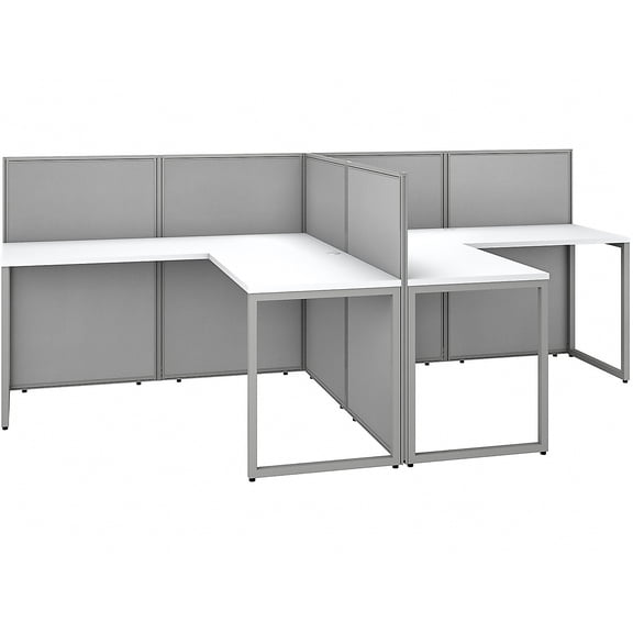 Easy Office 2 Person L Shaped Desk with 45H Panels in White - Engineered Wood